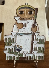 Saint Andrew's Abbey Ceramics Art Tile "Small Good Shepherd" w/Hanger 6” Tall