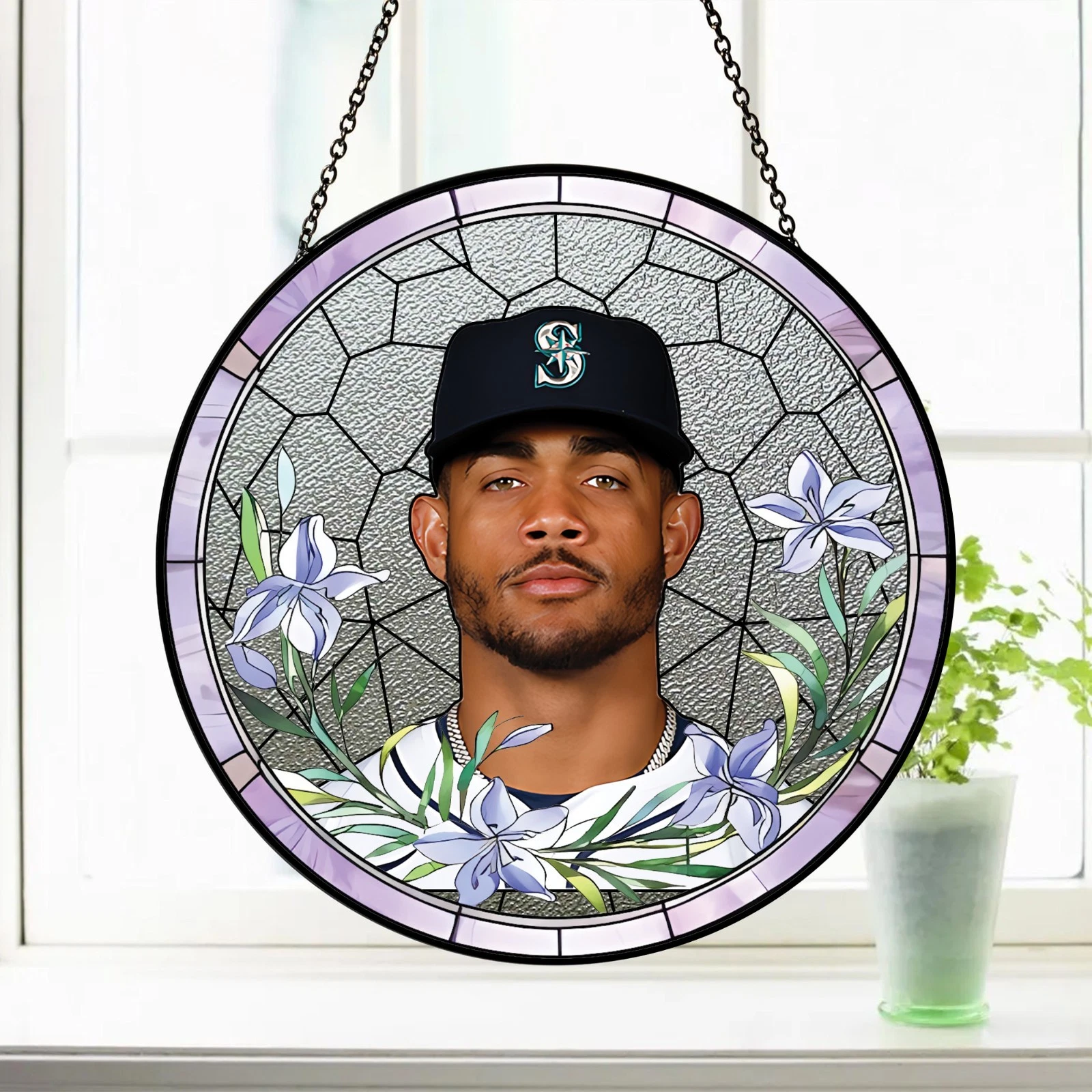 Julio Rodríguez Stained Glass Suncatcher-Home Window Hanging Ornament