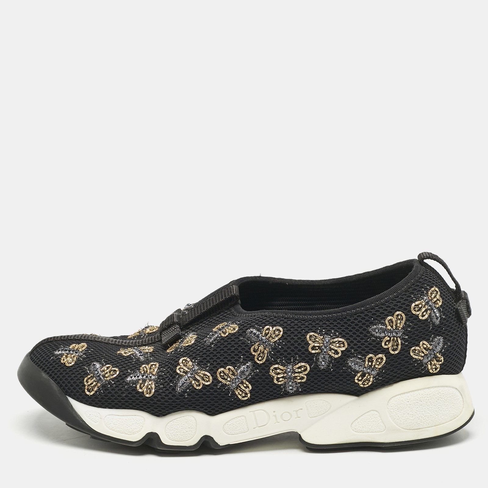 Dior Black Mesh Bee Embellished Slip-On Sneakers Size 37.5