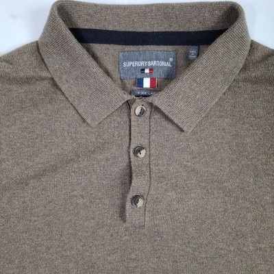 SuperDry Sartorial Men's Large Brown Cotton Cashmere Sweater Jumper 
