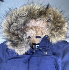 Abercrombie Kids Navy Parka Jacket Size 13/14 XL Sherpa Lined Fur Hood Coat