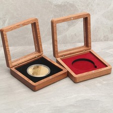 Wooden Coin Presentation Display Box Showcase Insignia Medals with Clear Top