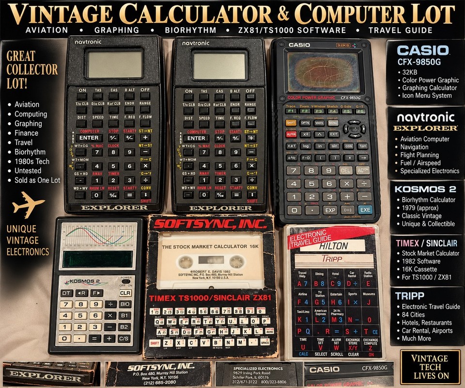 Vintage Calculator Computer Lot Navtronic Explorer Casio CFX-9850G Kosmos ZX81