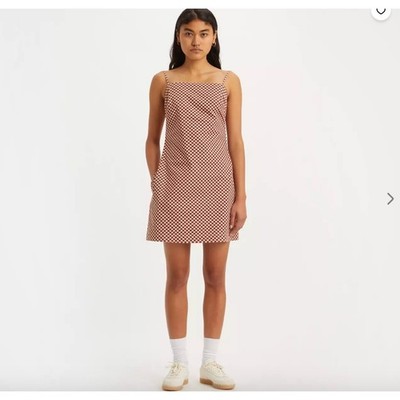 Levi's Danny Cotton Checker-Print Mini Dress in the Geo Cherry Mahogany Medium