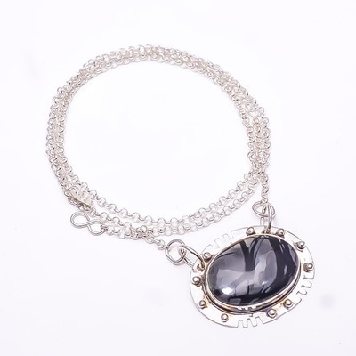 Picasso Jasper -Utah 925 Sterling Silver Chain Pendant 19-23'' C49 Christmas Gift