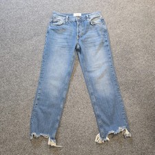 Free People Jeans Womens Size 25 Blue Distressed Straight Leg Raw Hem Cropped