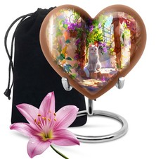 Flowers White Cat Unique Large Heart Urn For Ashes Adult Father  Mother