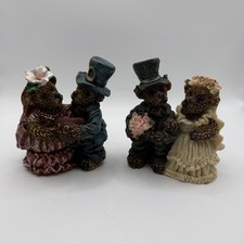 Vintage Teddy Bear Wedding Figurine Pair Bride  Groom Resin Bears