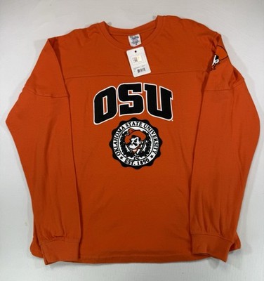 New Pressbox Long Sleeve T-Shirt Women's Size Medium Orange OSU Cowboys Logo