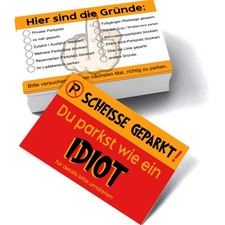 Humorvolle Strafzettel für Falschparker - 100 lustige Scheiße Geparkt Karten