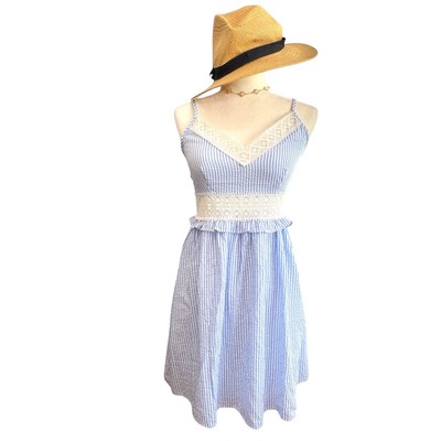Cupshe Blue & White Stripe Lace Ruffled Mini Dress Cupshe Blue & White Stripe Lace Ruffled Mini Dress
