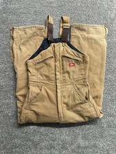 Vintage Dickies Carpenter Overalls Canvas Quilt Lined Mens 34 / 36 Canvas Brown