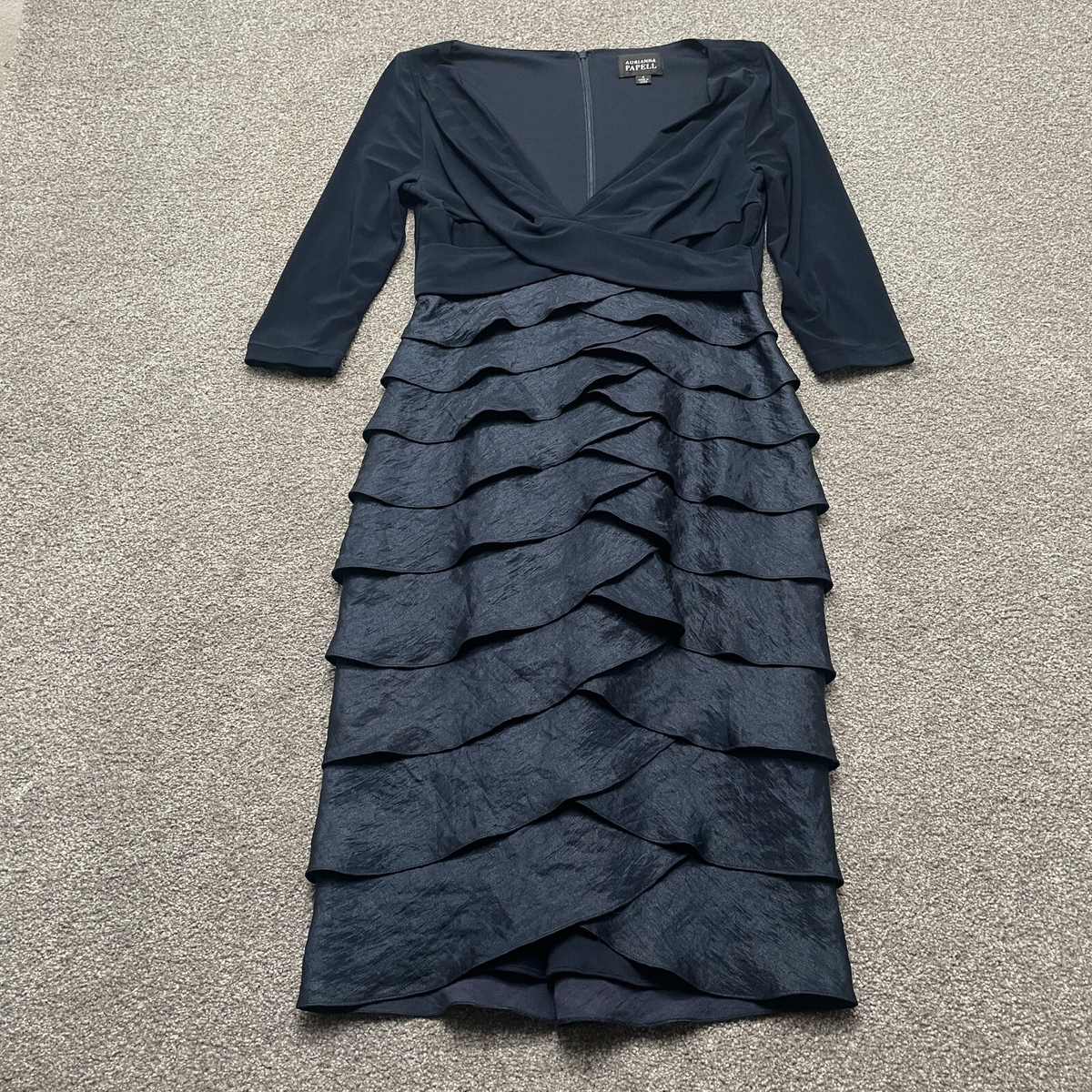 Adrianna Papell 4 Navy Blue Layered Ruffle Midi Dress Dark Romantic  Whimsigoth | eBay