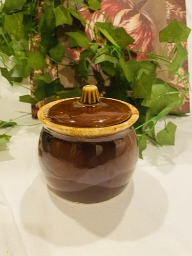 Hull Brown Drip Pottery Sugar Bowl MCM