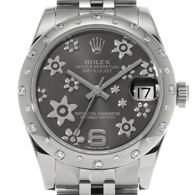 ROLEX Datejust 178344 Unisex Grey Flower Dial Stainless Steel Automatic #W691