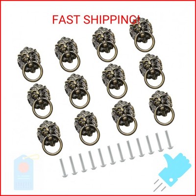 Murtenze 12 Pieces Antique Lion Head Cabinet Knobs, Ring Pulls Handle for Drawer