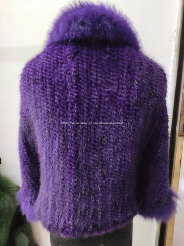 Handmade Knit Real Genuine Mink Fur Coat with Fox Fur Collar Shawls Wraps Cape - Picture 21 of 47