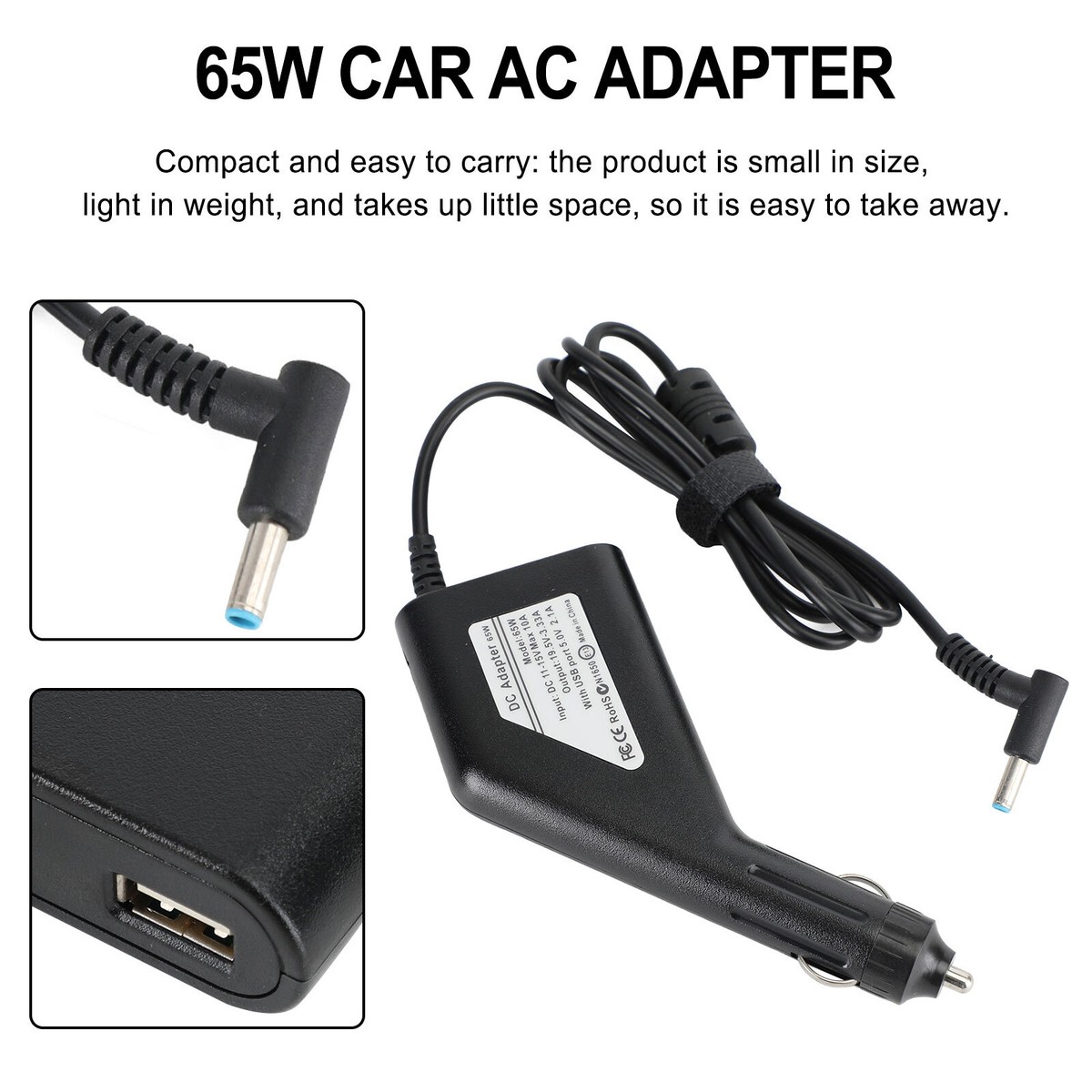 65W Laptop Car Charger Power Supply DC Adapter Universal for HP 19.5V 3.33A  USA