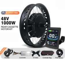 48V 1000W 20/24/26In Rear Cassette Wheel Motor Fat Tire E-bike Conversion Kit
