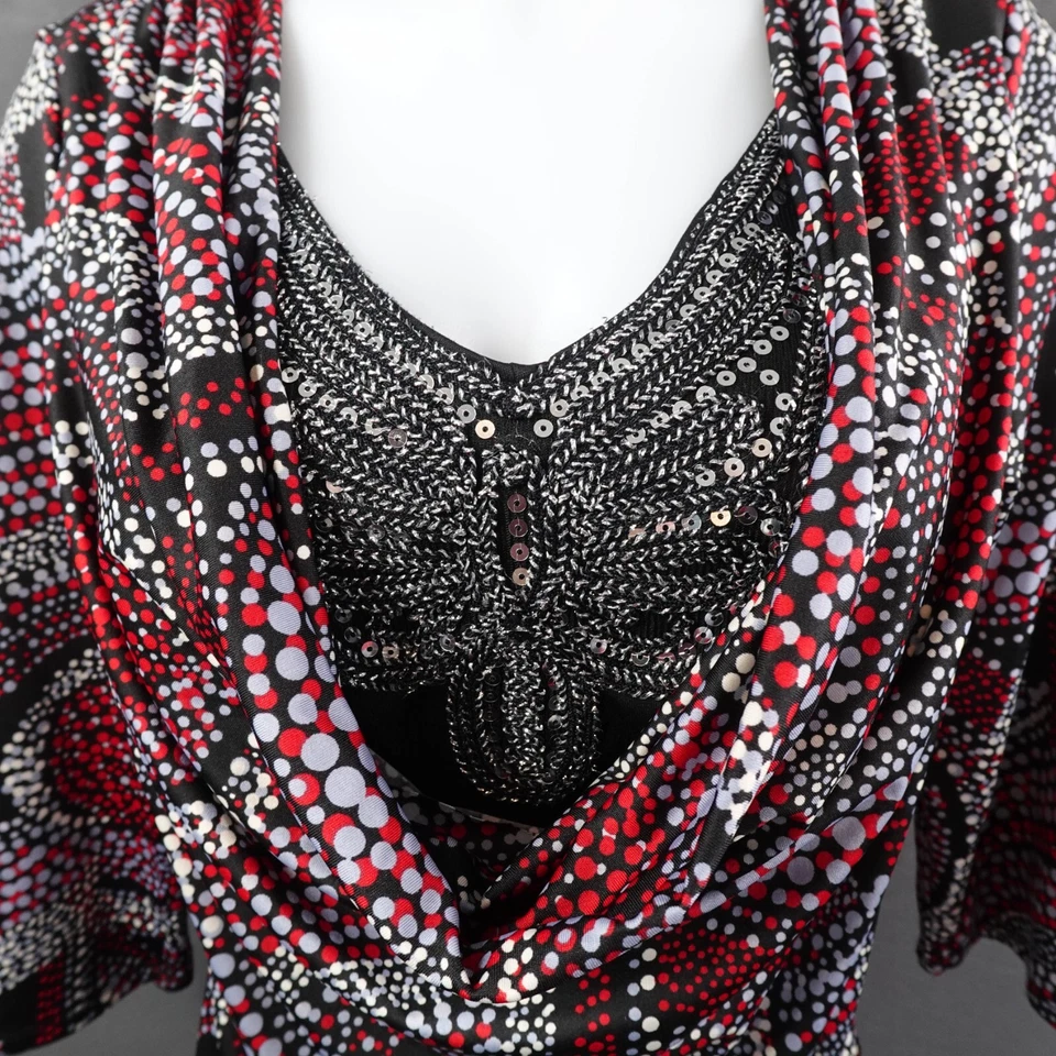 Blusa Feminina Moda Inseto Média Retrô Glam Capuz Escritório Drapeado Brilhante Malha Carreira - Imagem 4 de 4