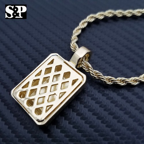 Iced Hip Hop Gold Plated GOLD BLOCK DOG TAG Pendant & 24" Rope Chain Necklace - Picture 4 of 4