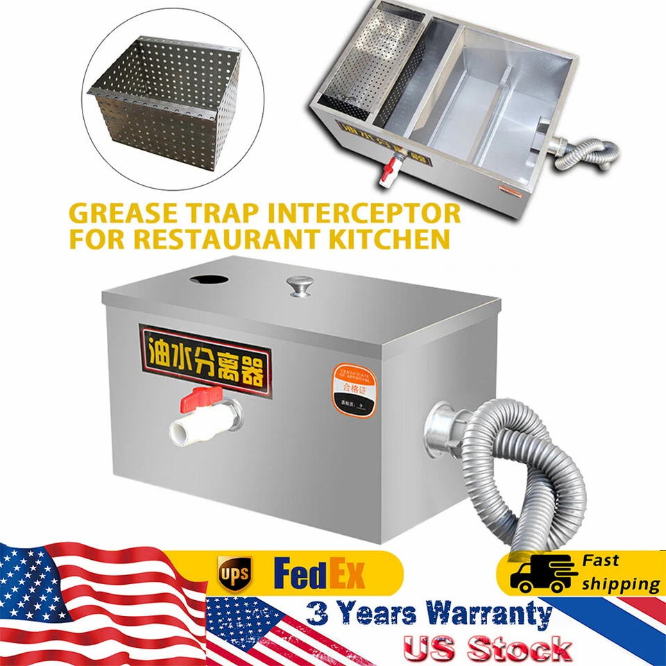 Trampa de grasa interceptora de grasa comercial de acero inoxidable debajo del fregadero trampa de grasa EE. UU. Foto 2 de 4