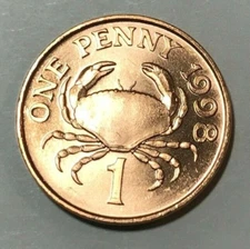 1998 Guernsey 1 penny Coin Crab Animal Ocean Wildlife