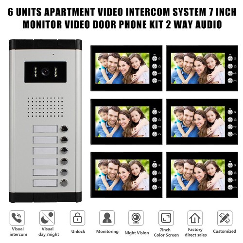 2/3/4/5/6 Units Apartment Video Intercom System 7'' Monitor Video Door Phone Kit