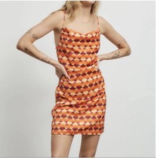 UO Mallory Cowl Neck Slip Dress XS Mini Dress Orange Urban Outfitters