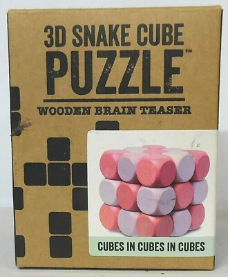 3D Brain Teaser Wooden Snake Cube Puzzle by Protocol USED in Box