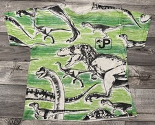 Vintage Jurassic Park KIDS Shirt Size XL 18-20 AOP Green All Over Dinosaurs Rare