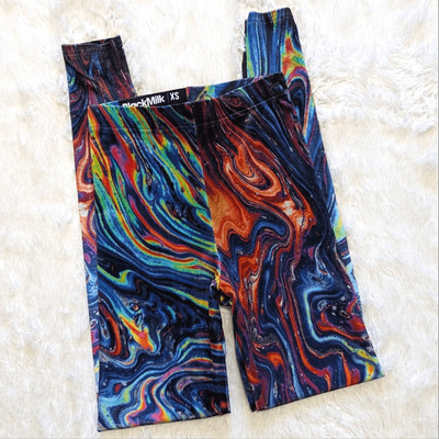 NEW Blackmilk Velvet I Bleed Gasoline Oil Slick Leggings Black Milk Rainbow Punk