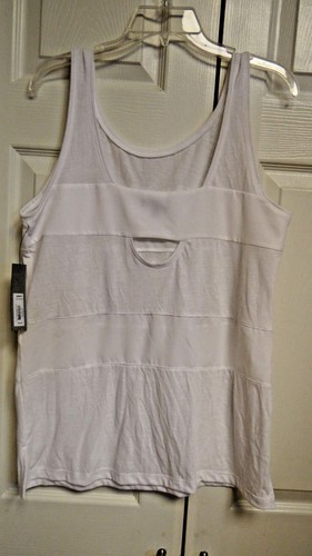 SZ M APT 9 TANK TOP KEY HOLE BACK POLYESTER STRIPED SLEEVELESS WHITE NEW - Picture 2 of 7