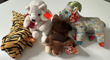 Lot of 4 TY Beanie Babies ~ Goat Zodiac ~ 2000 Holiday Bear, Stripes, Pounce