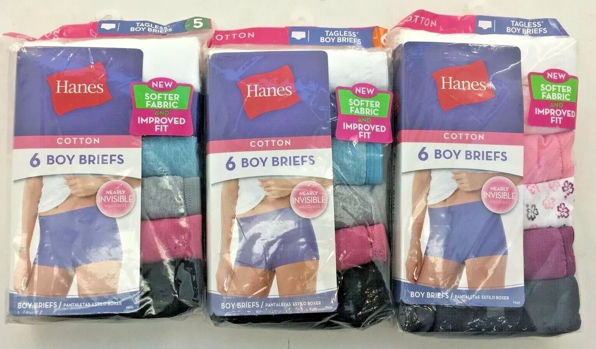 Hanes Women's Boy Brief Tagless Panties 6 Pack Cotton Sizes 5-7 Boy Short