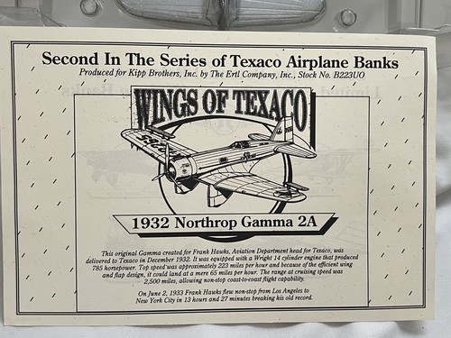 Ertl Wings of Texaco 1932 Northrop Gamma Airplane Bank 2nd In The Series Diecast - Picture 6 of 7