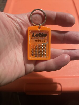 Vtg Lotto Keychain Lottery Mega Millions # 1800-545-7510 Orange Number Picker