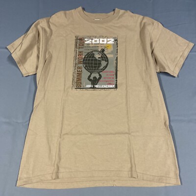 John Mellencamp 2002 Large Shirt Summer To Work Tour Beige Pre Shrunk Cotton 58