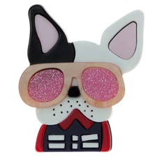 Quirky French Bull Dog Frenchie Sunglasses Costume Kitsch Brooch christmas gift