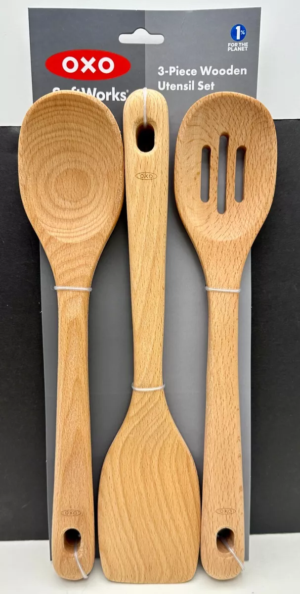 OXO Softworks 3-Piece Kitchen Wooden Utensil Set - Large Comfortable Handle