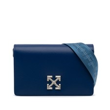 Authenticated Off-white Jitney 0.5 Blue Calf Leather Crossbody Bag