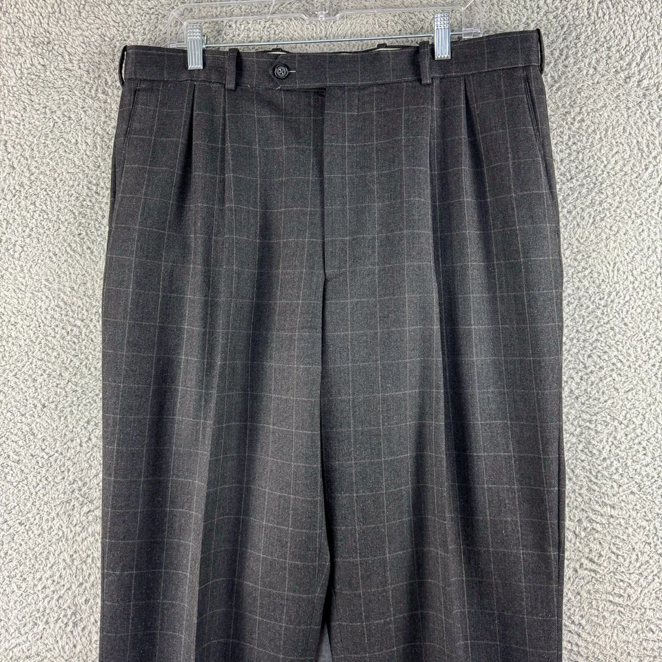 T Harris Wool Dress Pants Mens 36 Gray Plaid Business Casual Office Wedding - Image 3 of 4