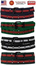 Color Stripes 2 Holes Row Grommet Stitched Canvas Fabric Military Web Belt