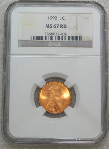 1992 P Lincoln Cent NGC MS67RD Bright Red Stunning Luster, PQ #K202Z
