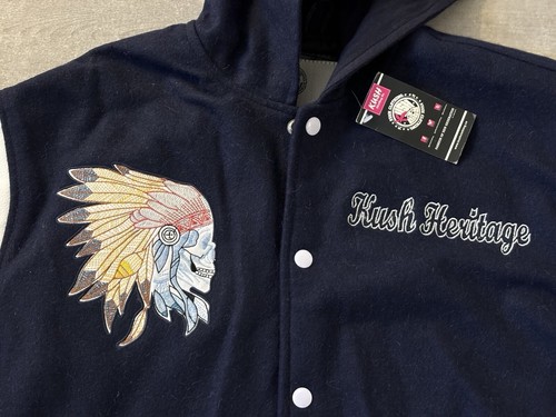 KUSH HERITAGE JACKET SAVAGE VARSITY BLUE, WHITE NATIVE SIZE M RARE! - Picture 2 of 11