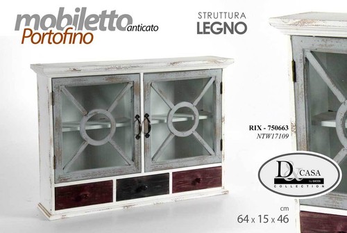 MOBILE PENSILE 2 ANTE ANTICATO VINTAGE LEGNO MOBILETTO COLOR 64*15*46CM - Foto 4 di 4