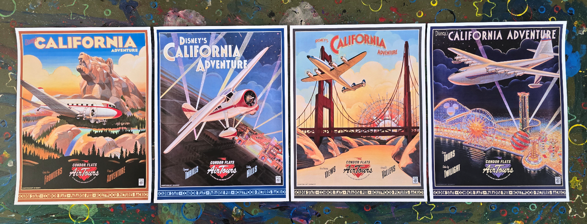 2001 Disney California Adventure Air Tours 11x14 Poster Set of 4