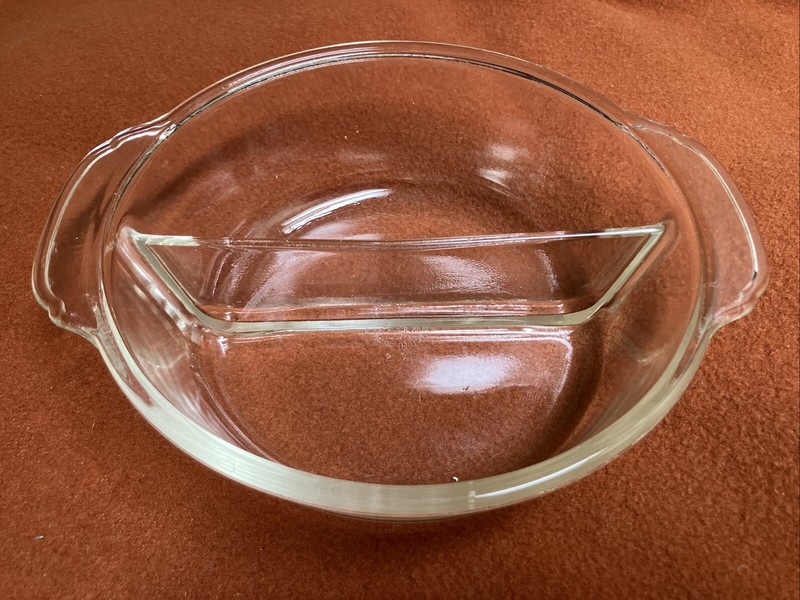 Vintage FIRE-KING  2 Qt. Divided Clear Glass Casserole/Baking Dish Made in USA