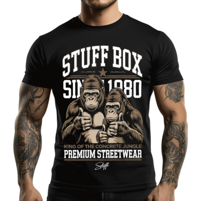 Stuff Box Männer Shirt Rundhals kurzarm Gorilla Jungle schwarz STB-1287 - Neu