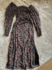 Mystic Threads Black Red Floral Shirred Maxi Dress Size S